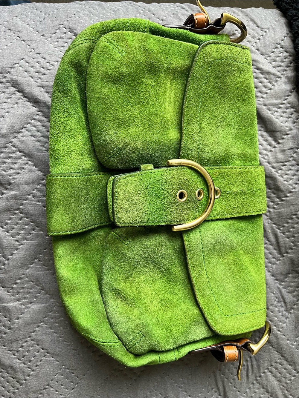 Coach Green Suede Belt-Accent SoHo Shoulder Bag